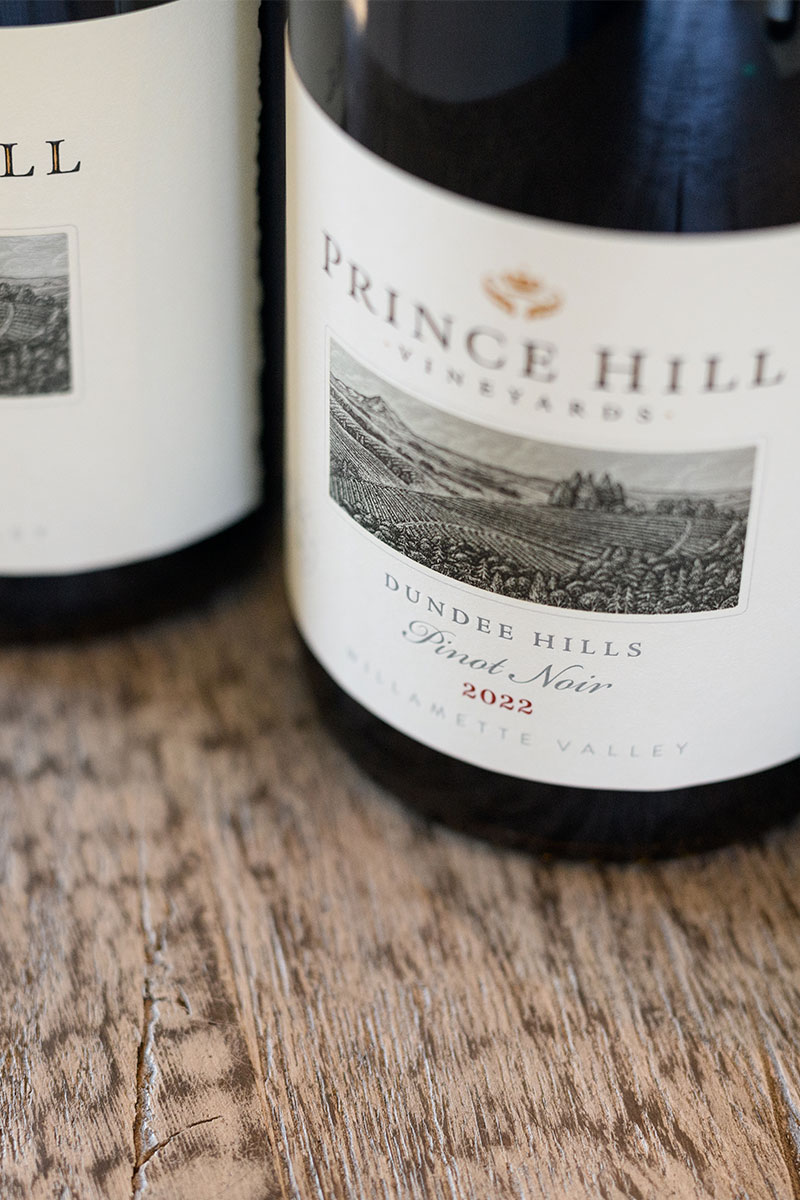 bottles of 2022 prince hill vineyards dundee hills pinot noir