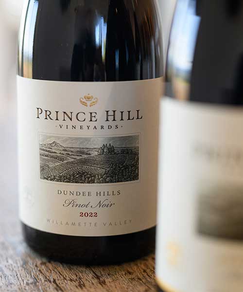 prince hill vineyards 2022 pinot noir bottle on table