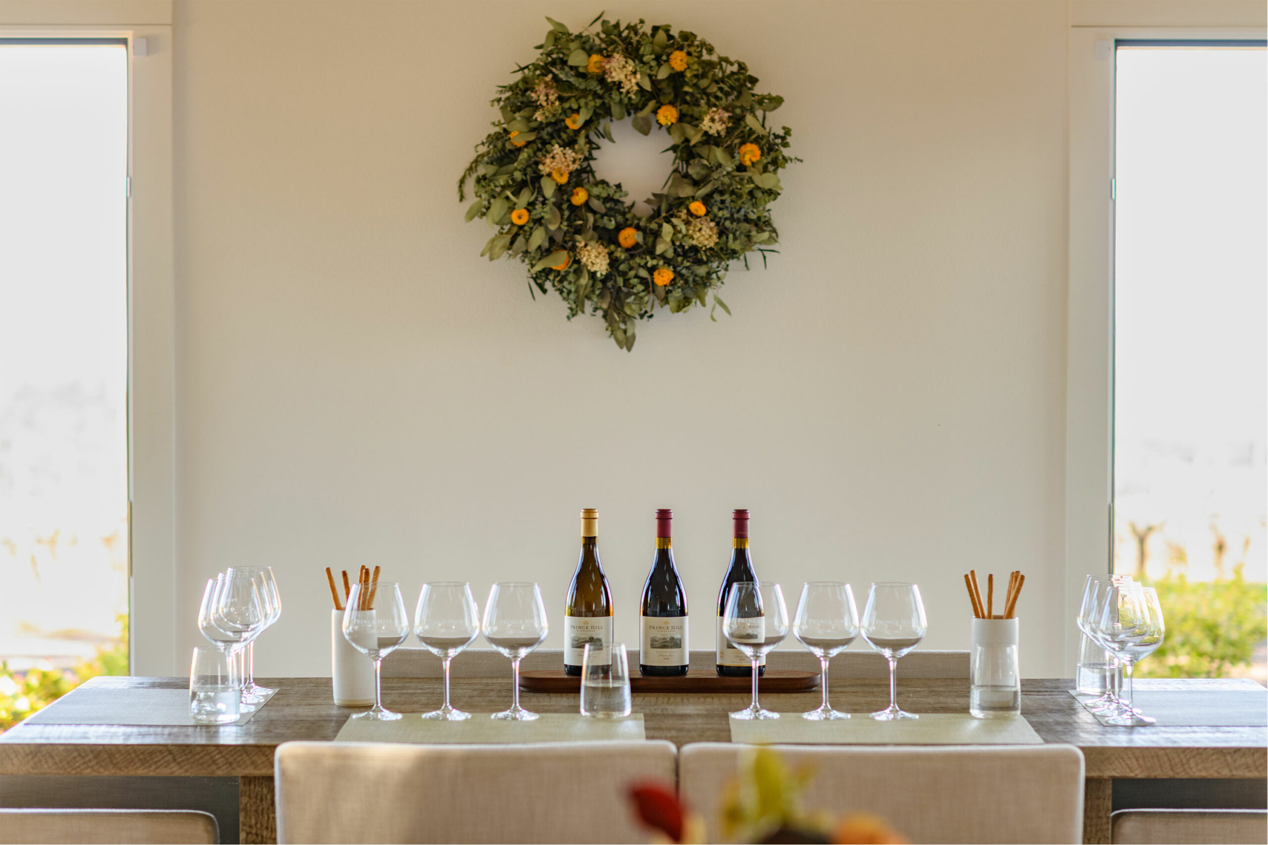 tasting room table and tasting set up
